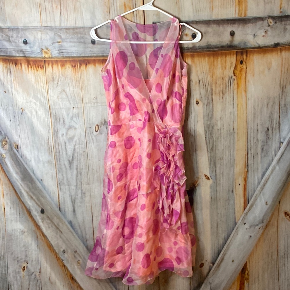 Silk Polka Dot Lined Ruffle Dress